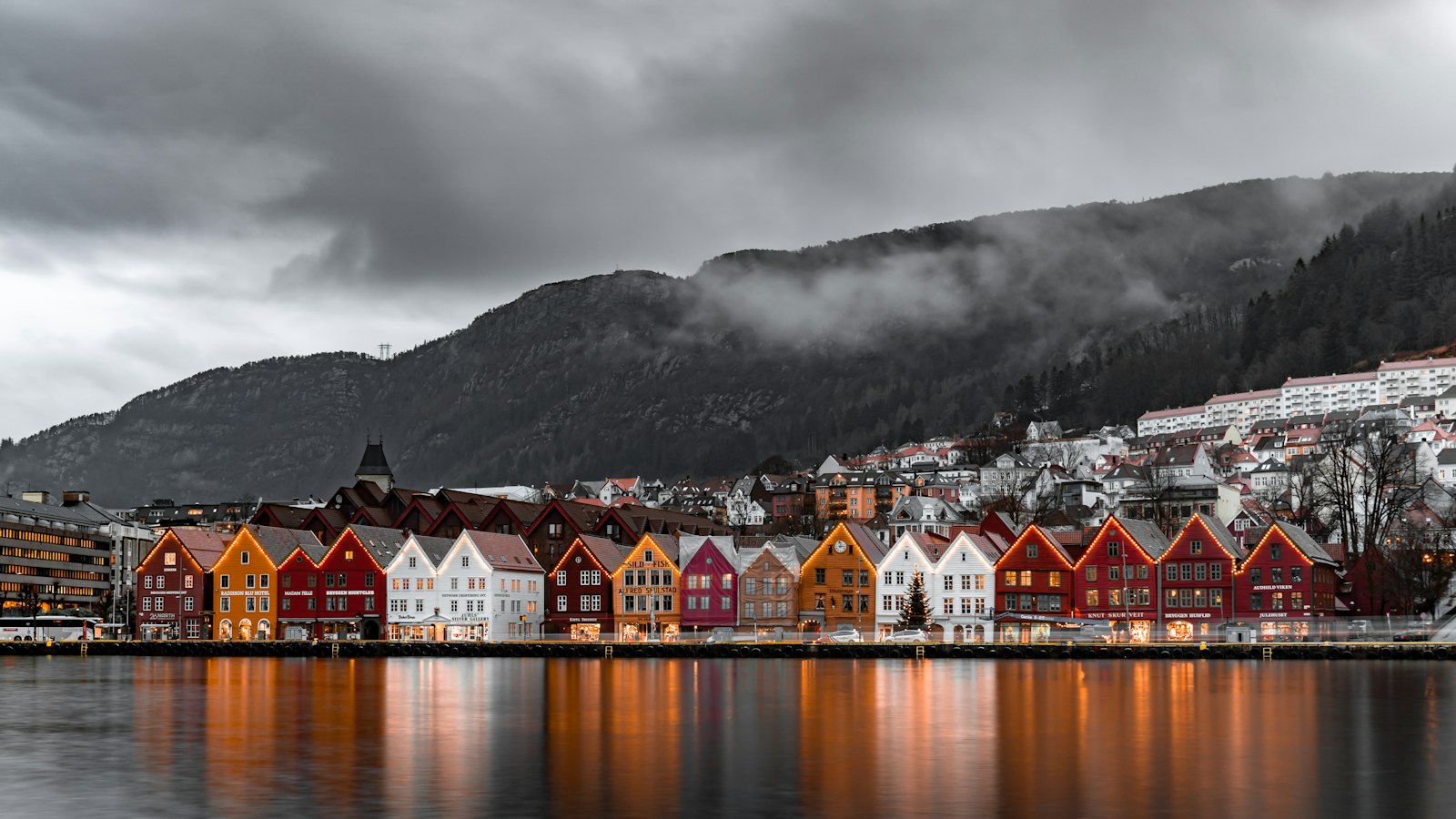 Colourful wooden houses of Bryggen on the Bergen waterfront